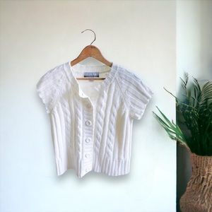 Nine West Cable Knit Cardigan Sweater Medium Cream Cropped Babydoll